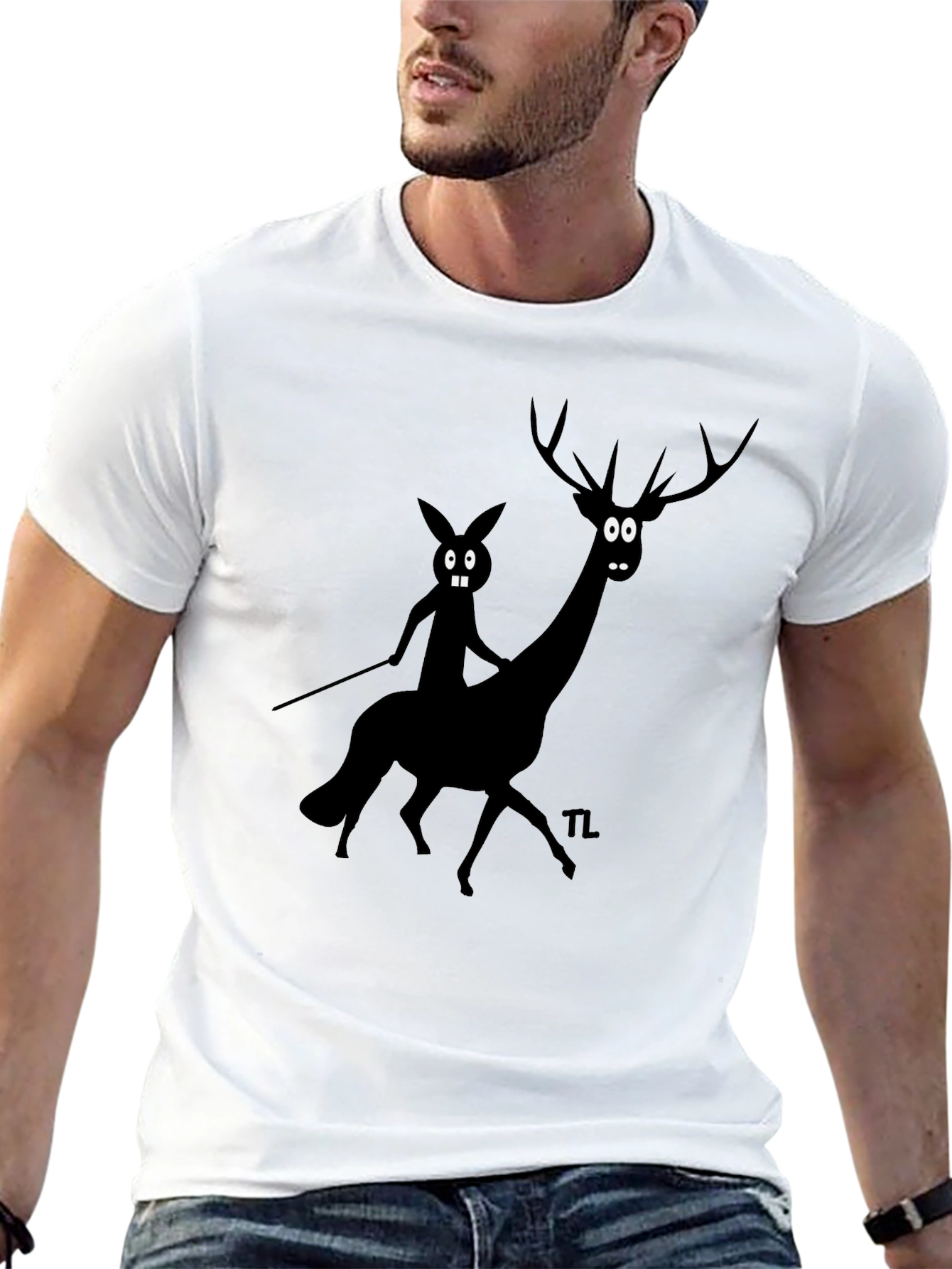 Novelty Graphic Tee - Cartoon Deer & Rider