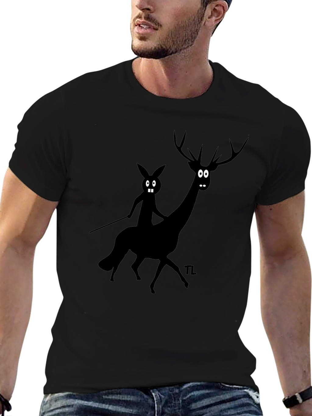 Novelty Graphic Tee - Cartoon Deer & Rider