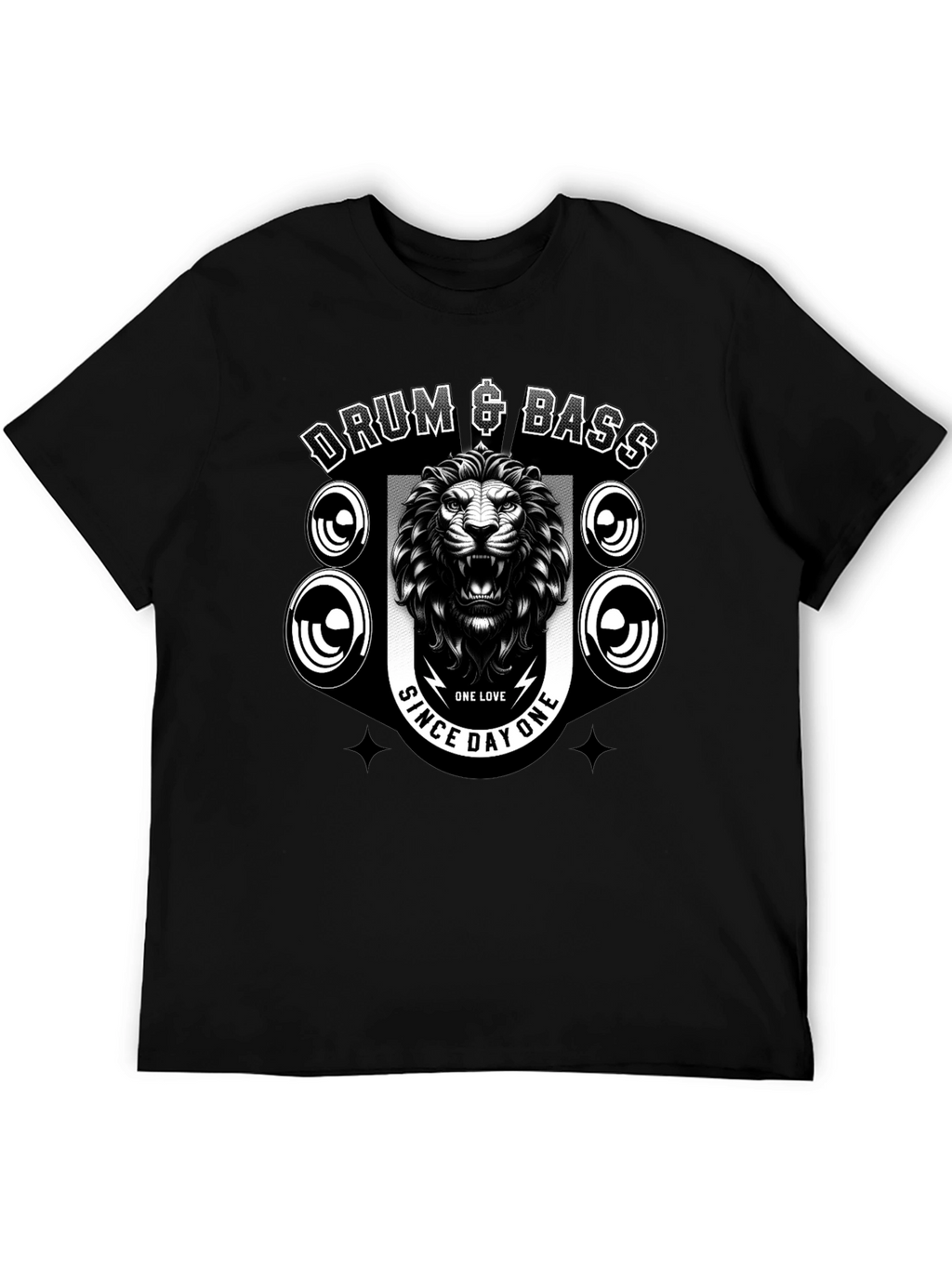 Drum & Bass Lion Graphic Black T-Shirt