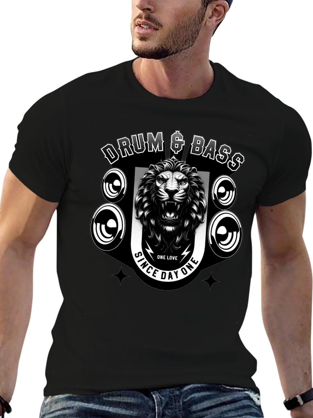 Drum & Bass Lion Graphic Black T-Shirt