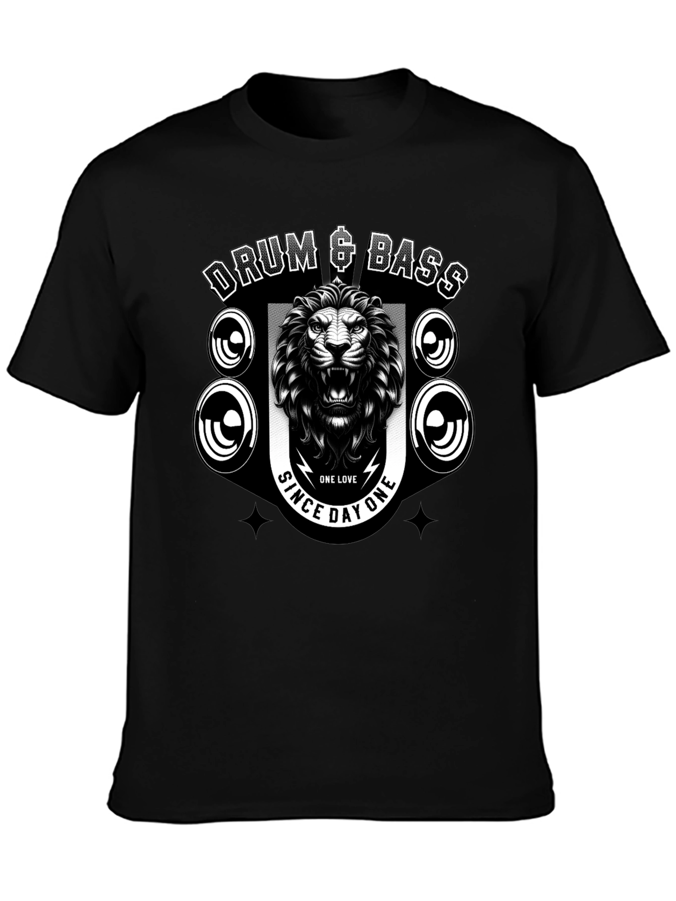 Drum & Bass Lion Graphic Black T-Shirt
