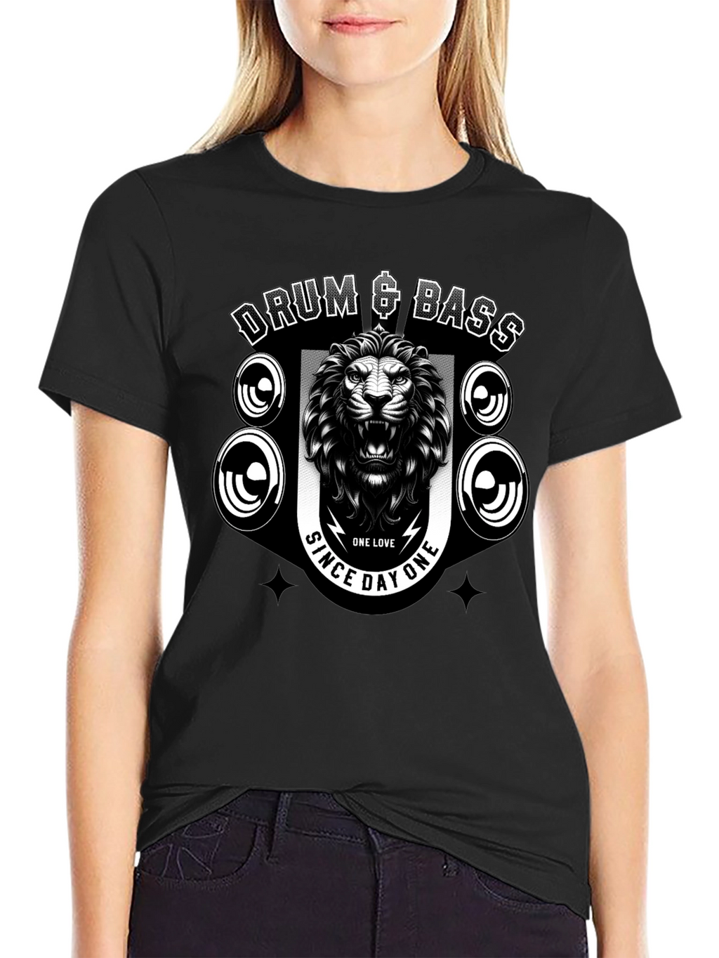 Drum & Bass Lion Graphic Black T-Shirt