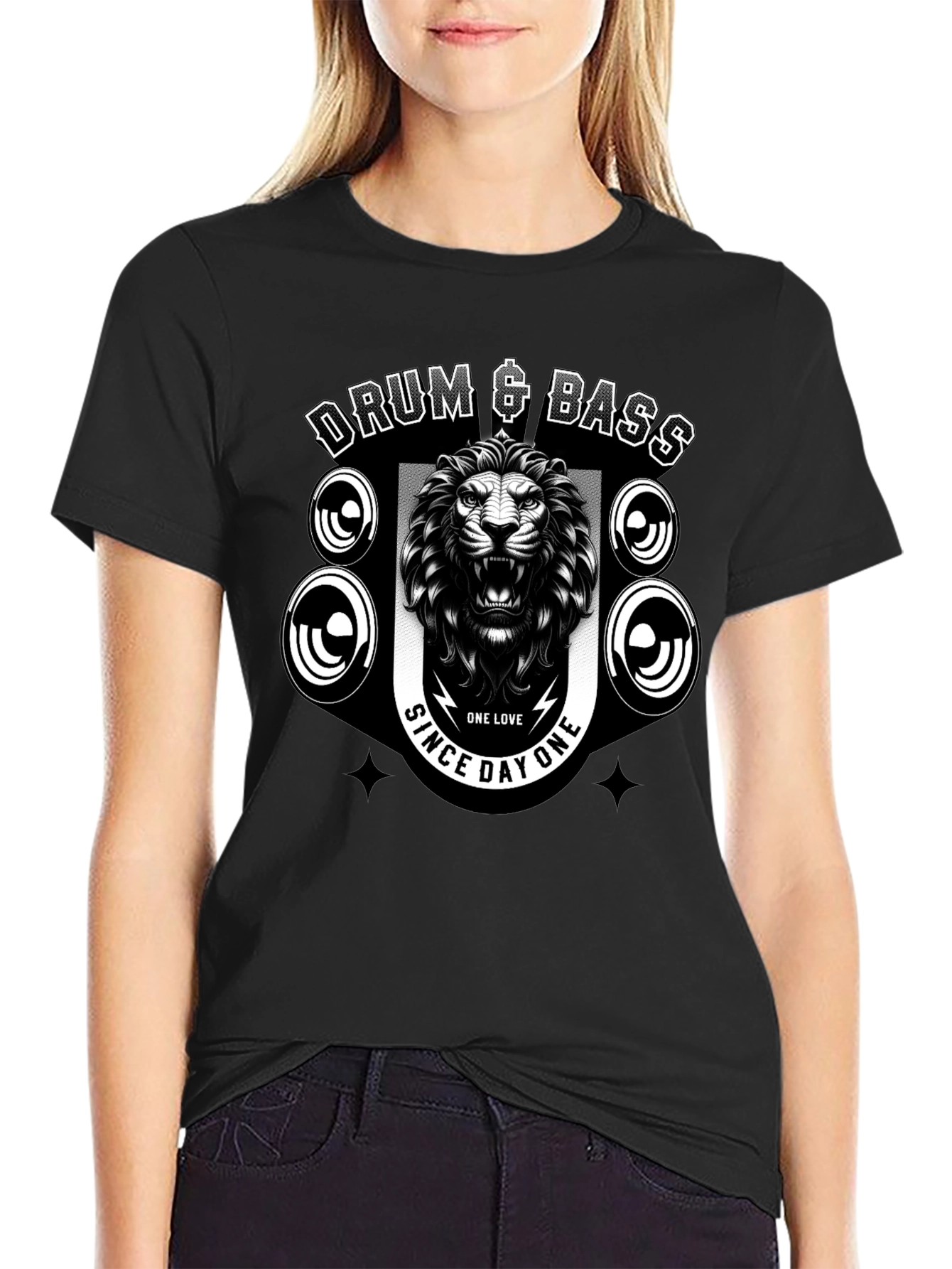 Drum & Bass Lion Graphic Black T-Shirt