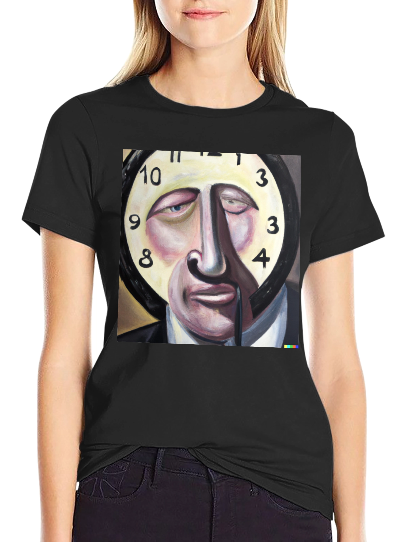 Surreal Clock Face Graphic Tee - Mens Black T-Shirt
