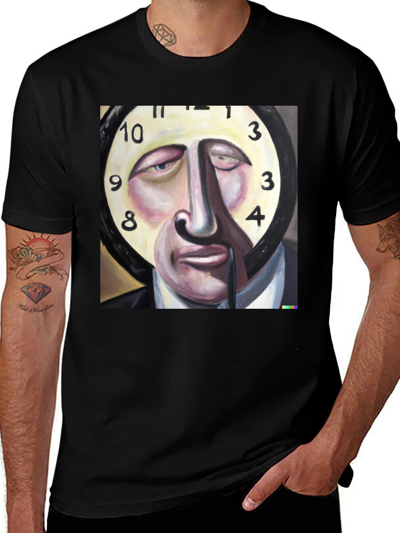 Surreal Clock Face Graphic Tee - Mens Black T-Shirt