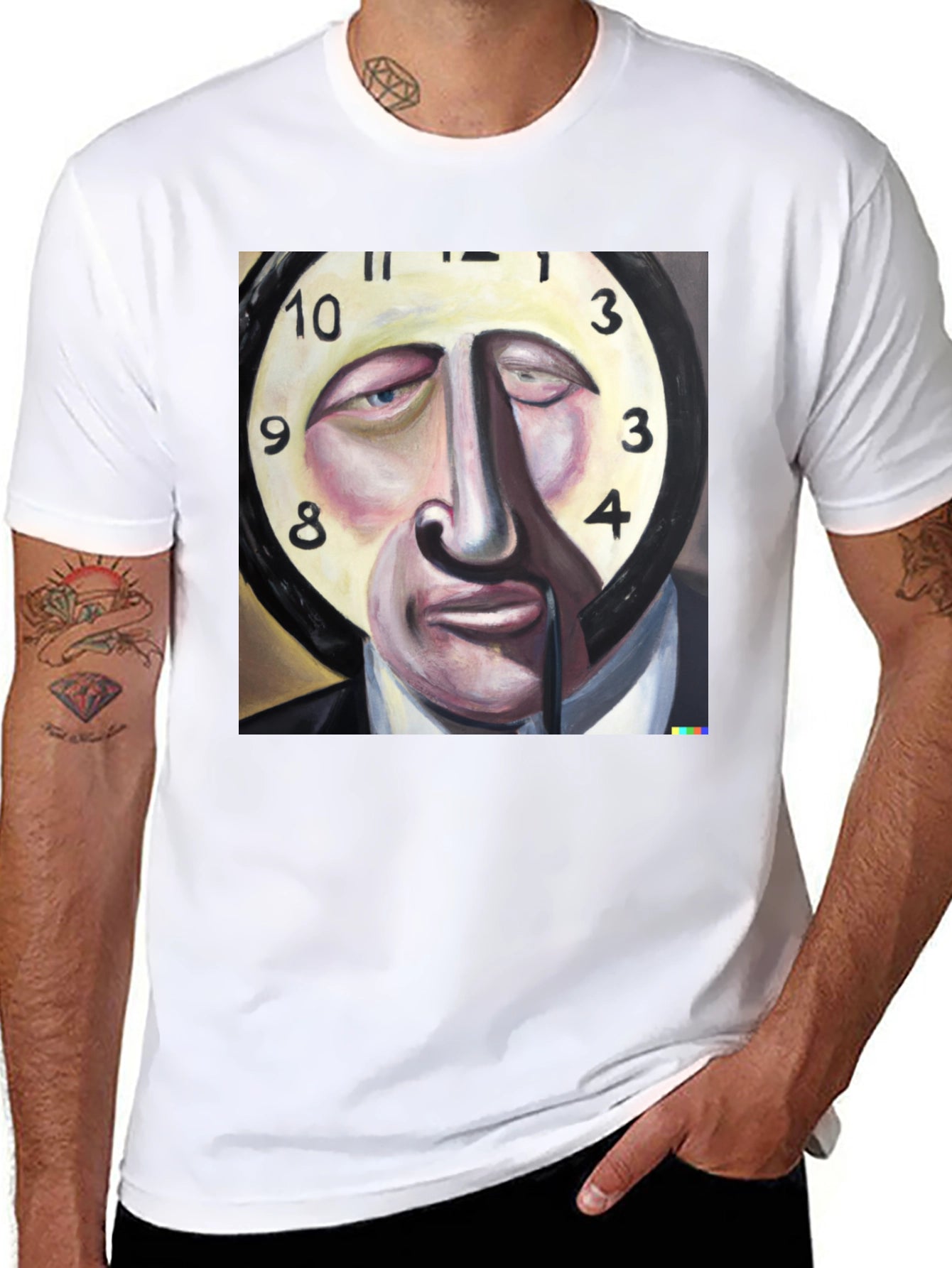 Surreal Clock Face Graphic Tee - Mens Black T-Shirt