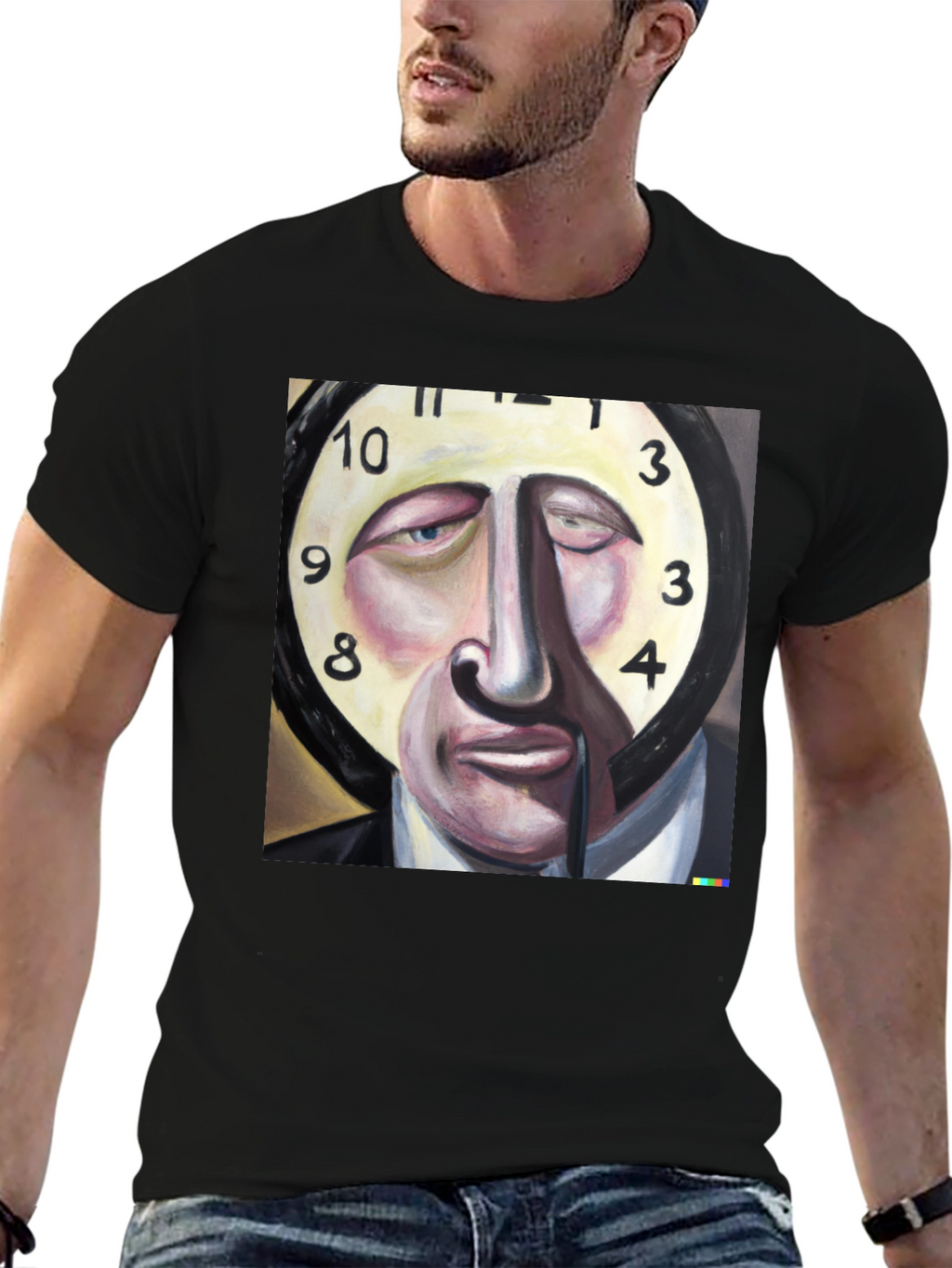 Surreal Clock Face Graphic Tee - Mens Black T-Shirt