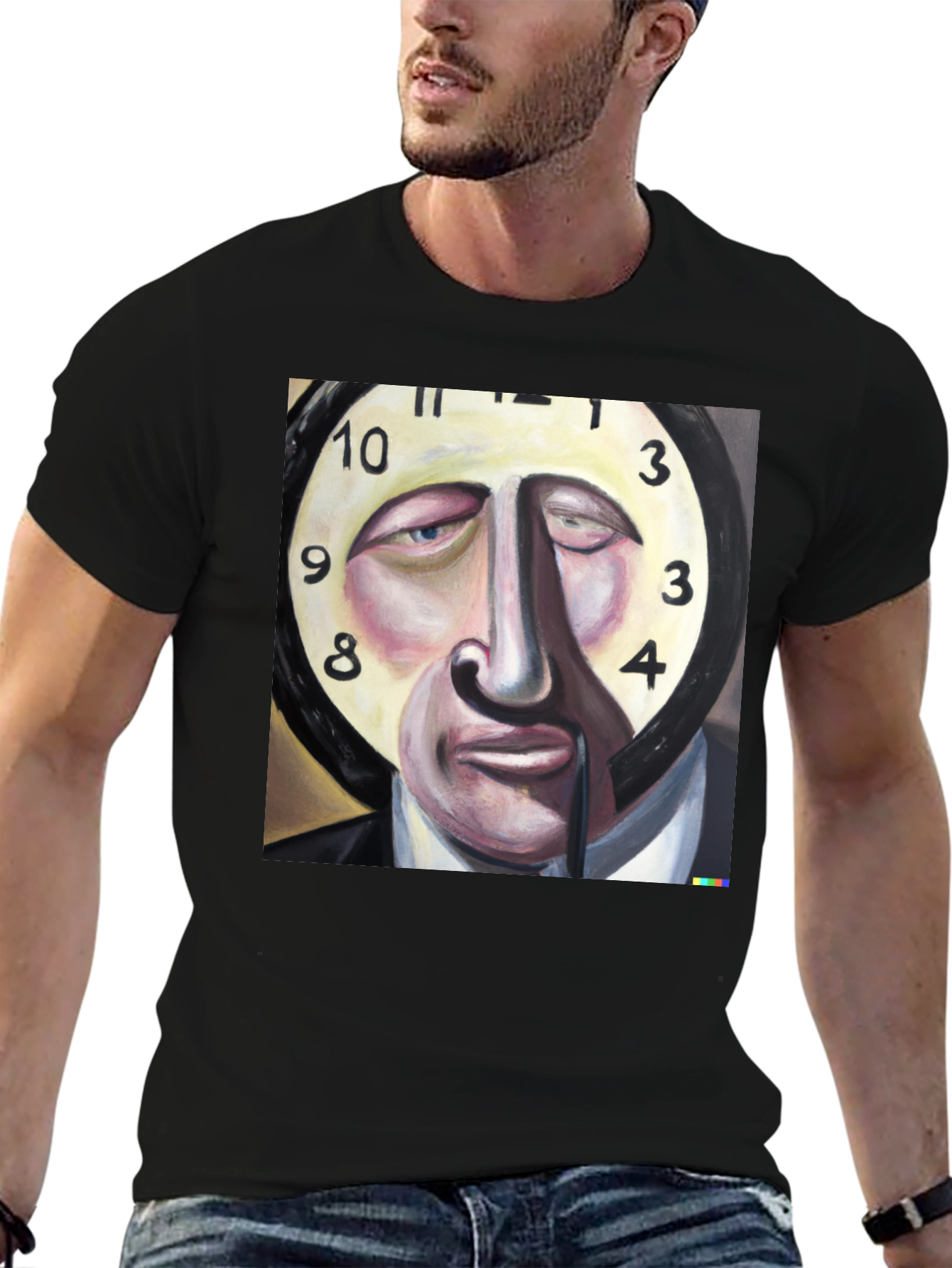Surreal Clock Face Graphic Tee - Mens Black T-Shirt