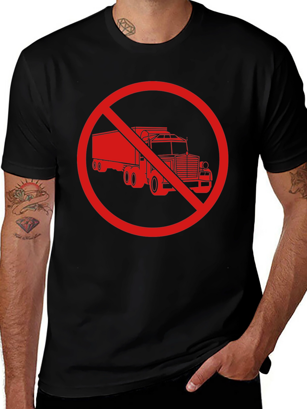 No Trucks Allowed T-Shirt - Black Crew Neck
