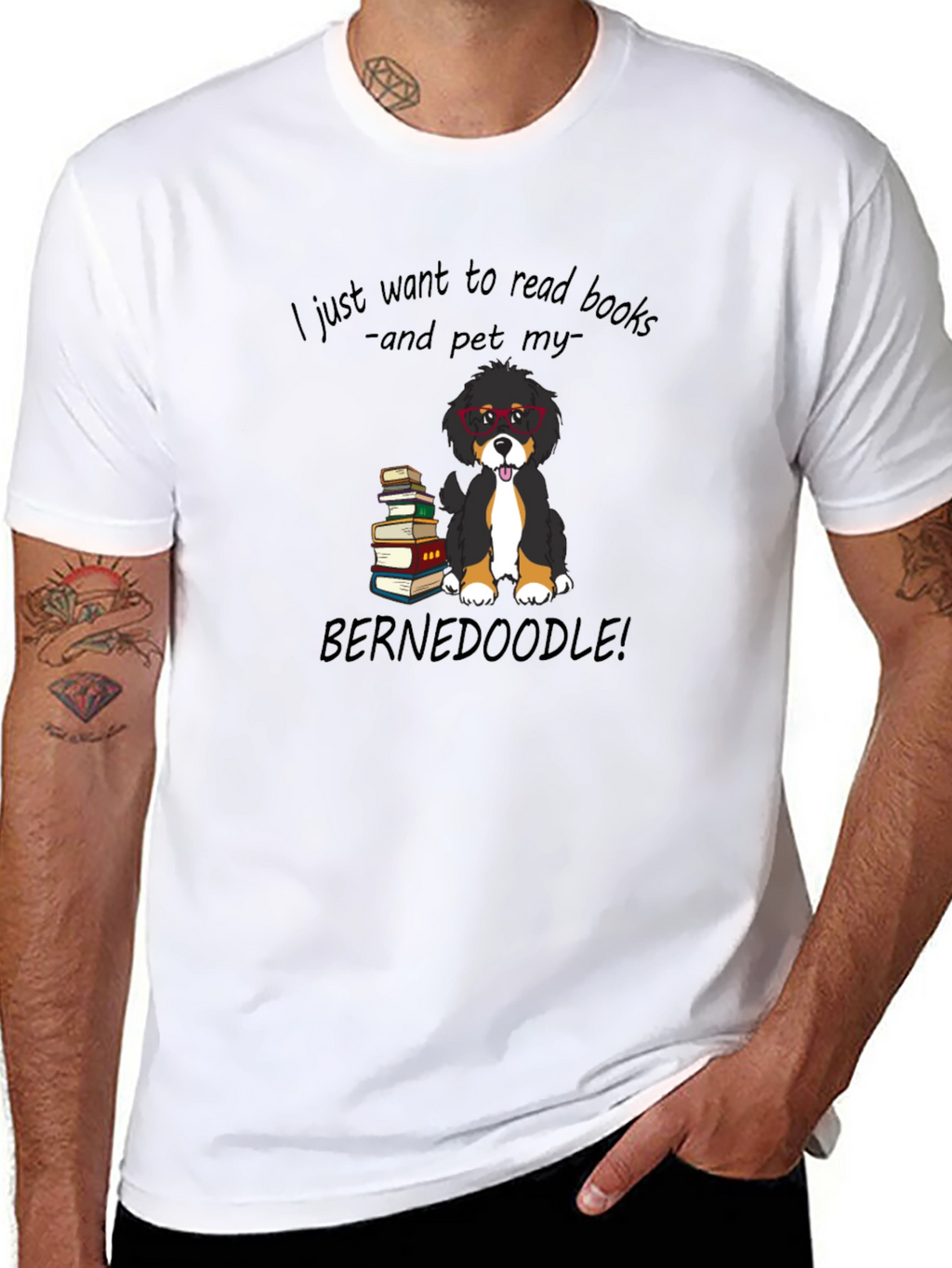 Book Reading Bernedoodle Graphic Tee