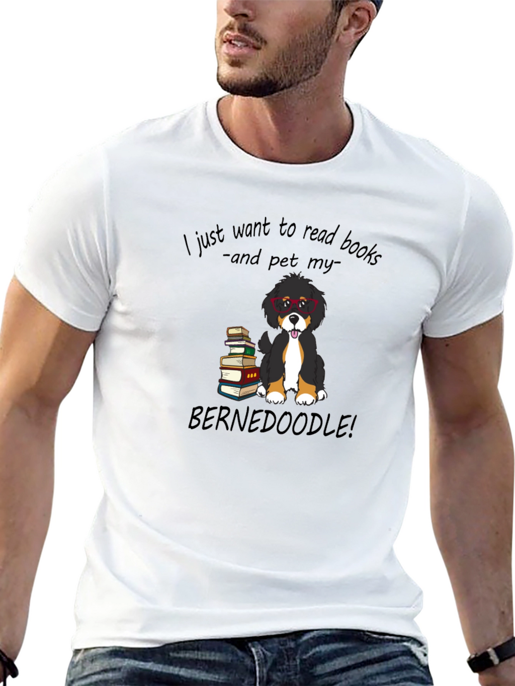 Book Reading Bernedoodle Graphic Tee