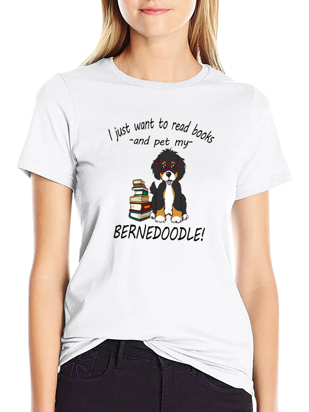 Book Reading Bernedoodle Graphic Tee