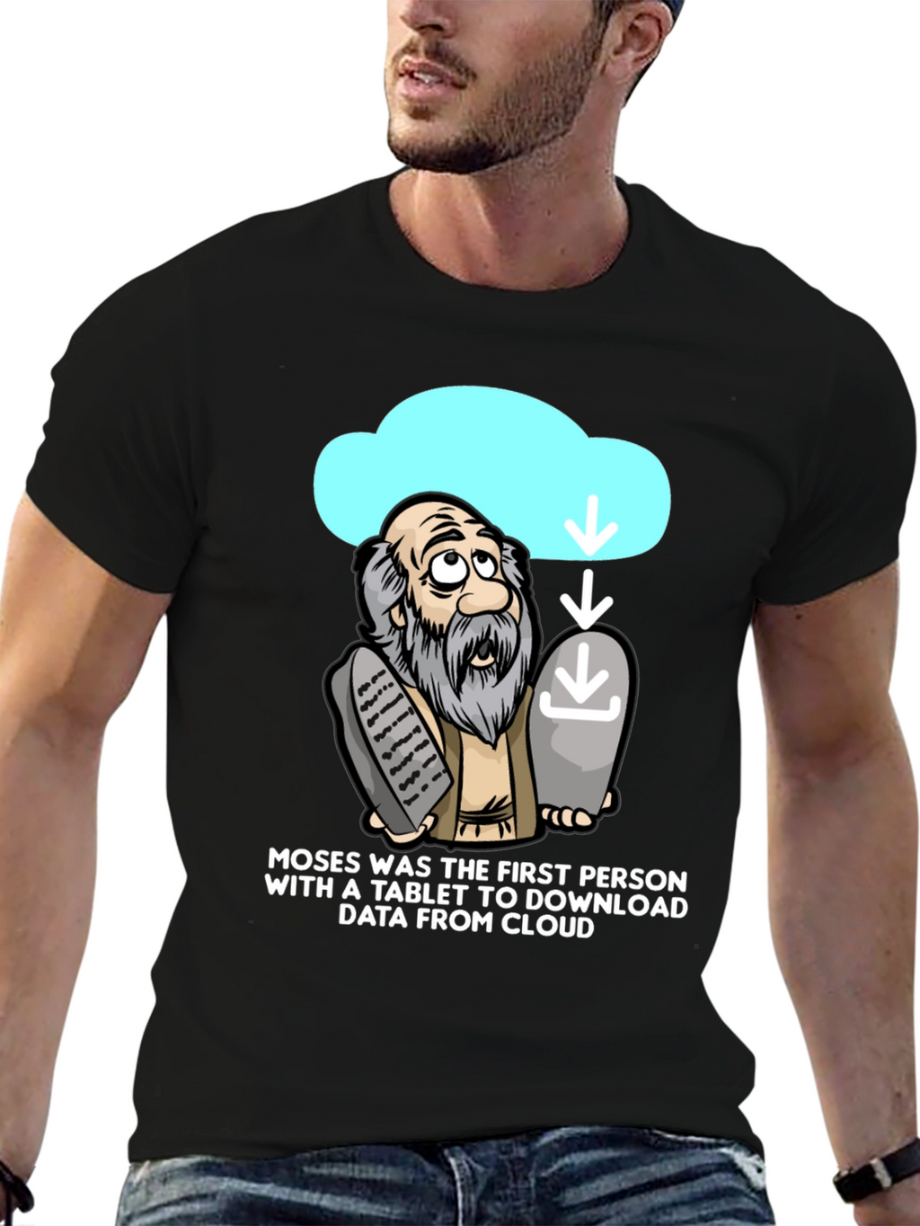 Moses Cloud Tablet T-Shirt Funny Tech Humor