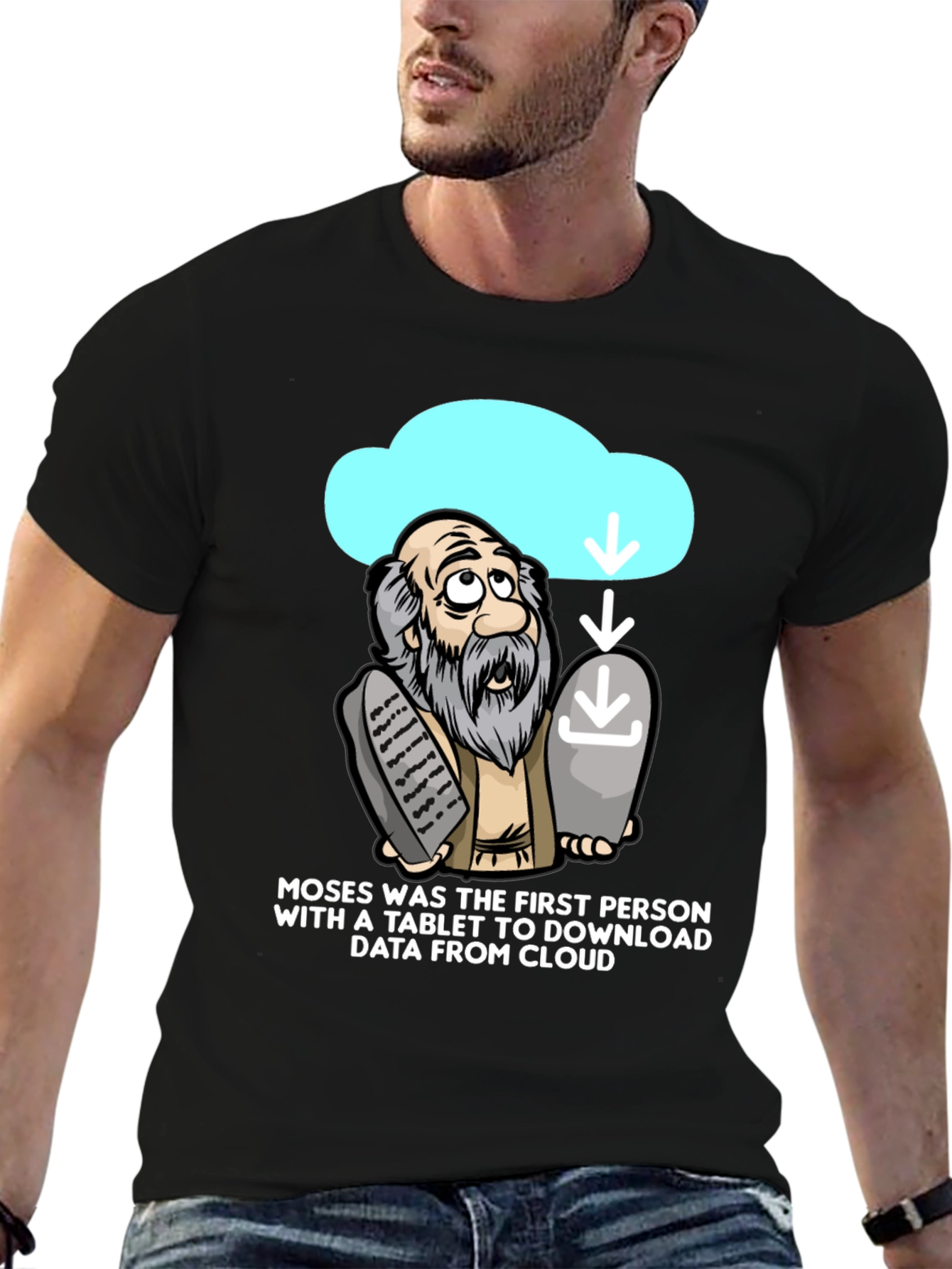 Moses Cloud Tablet T-Shirt Funny Tech Humor