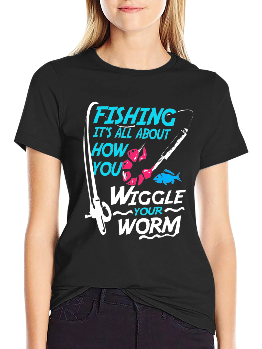 Fishing Worm Graphic Tee - Black