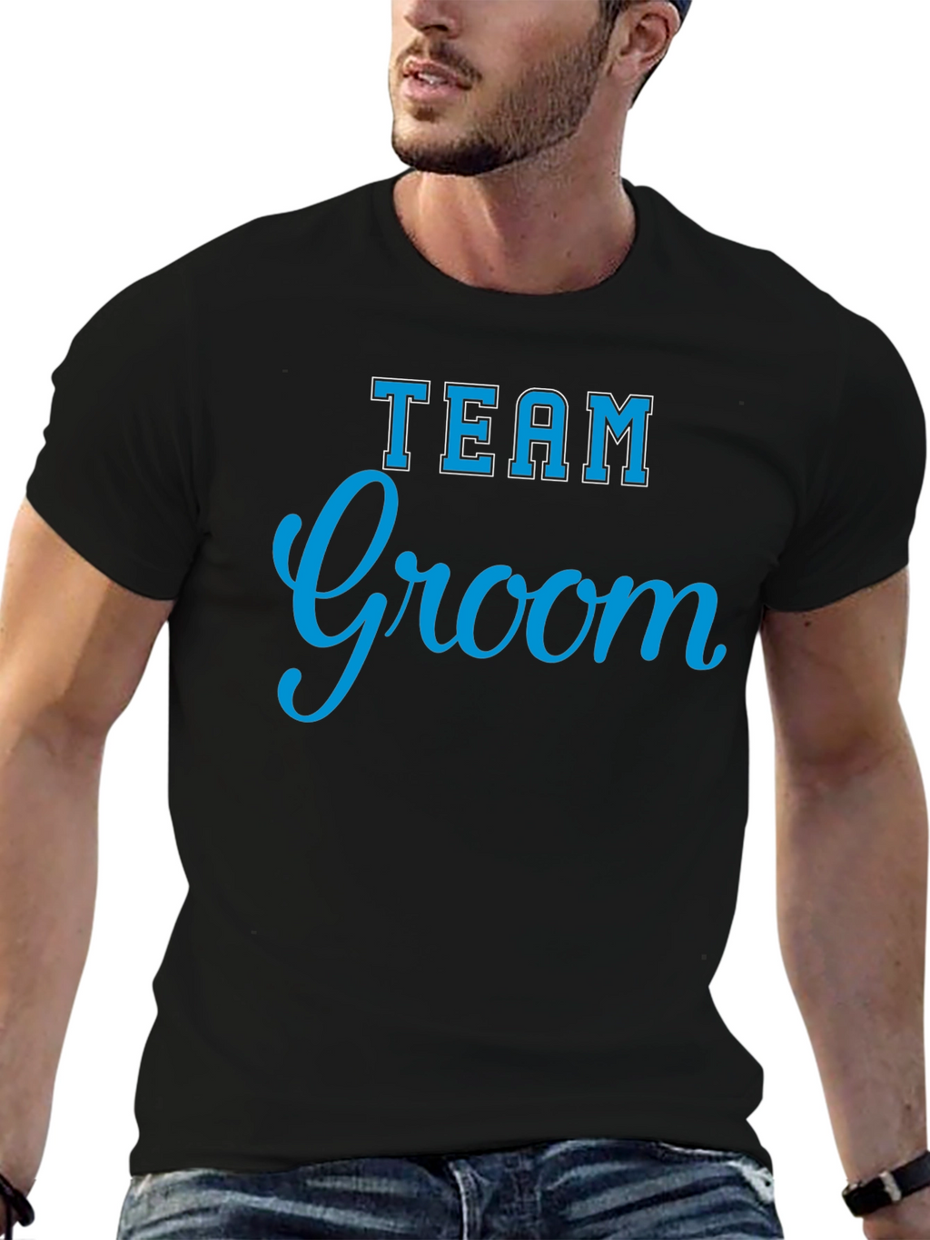 Team Groom Crew Neck T-Shirt - Black