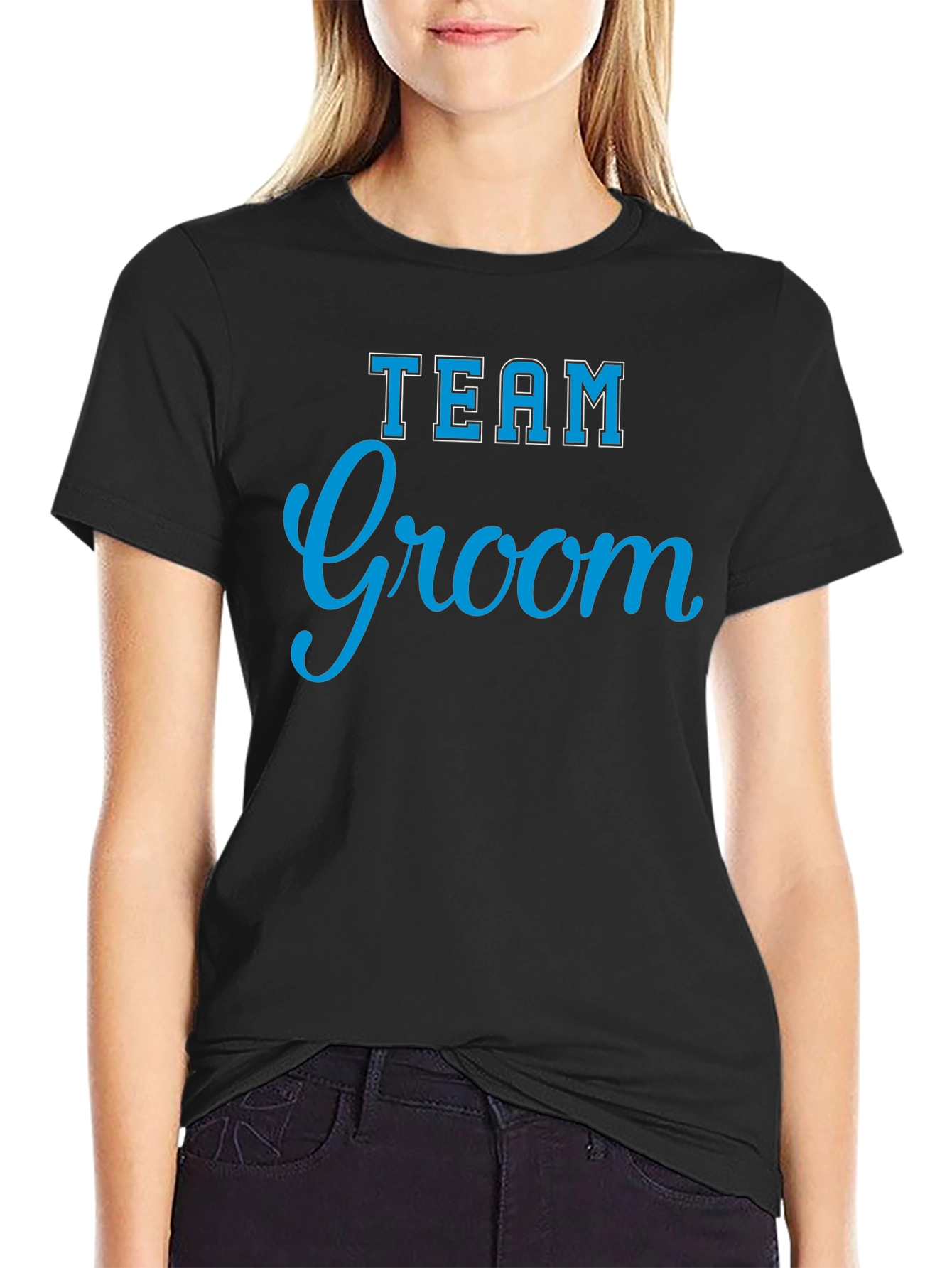 Team Groom Crew Neck T-Shirt - Black