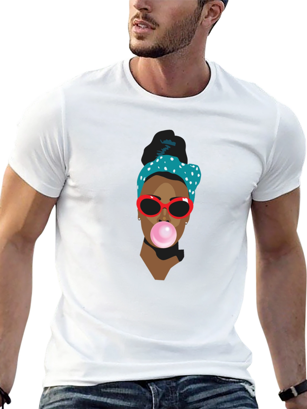Trendy Black T-Shirt with Bubble Gum Girl Design