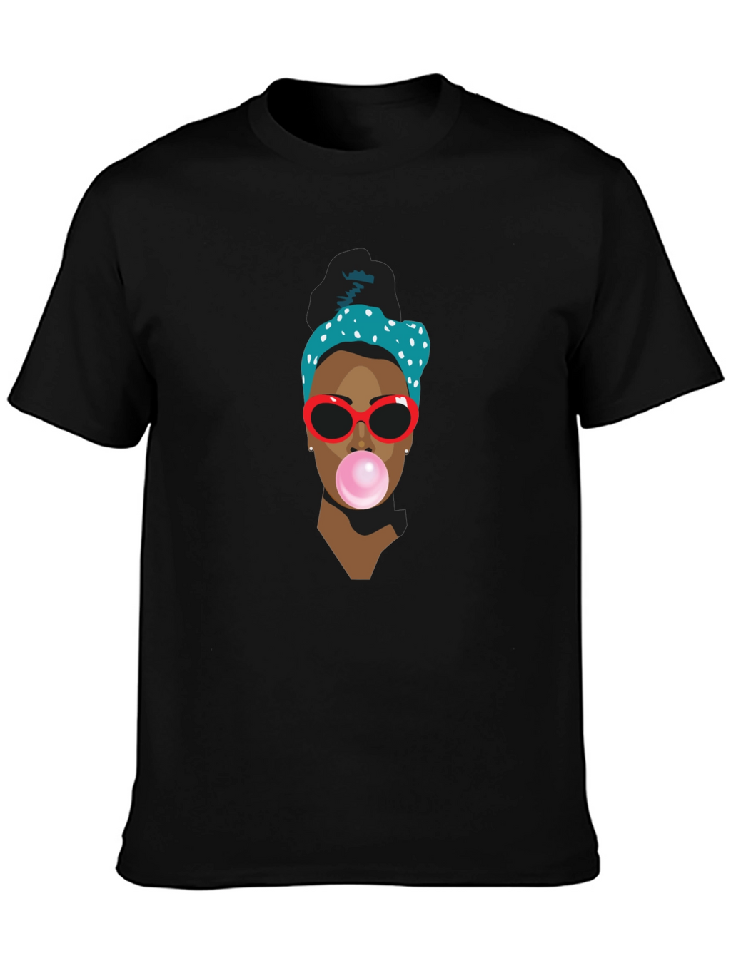 Trendy Black T-Shirt with Bubble Gum Girl Design