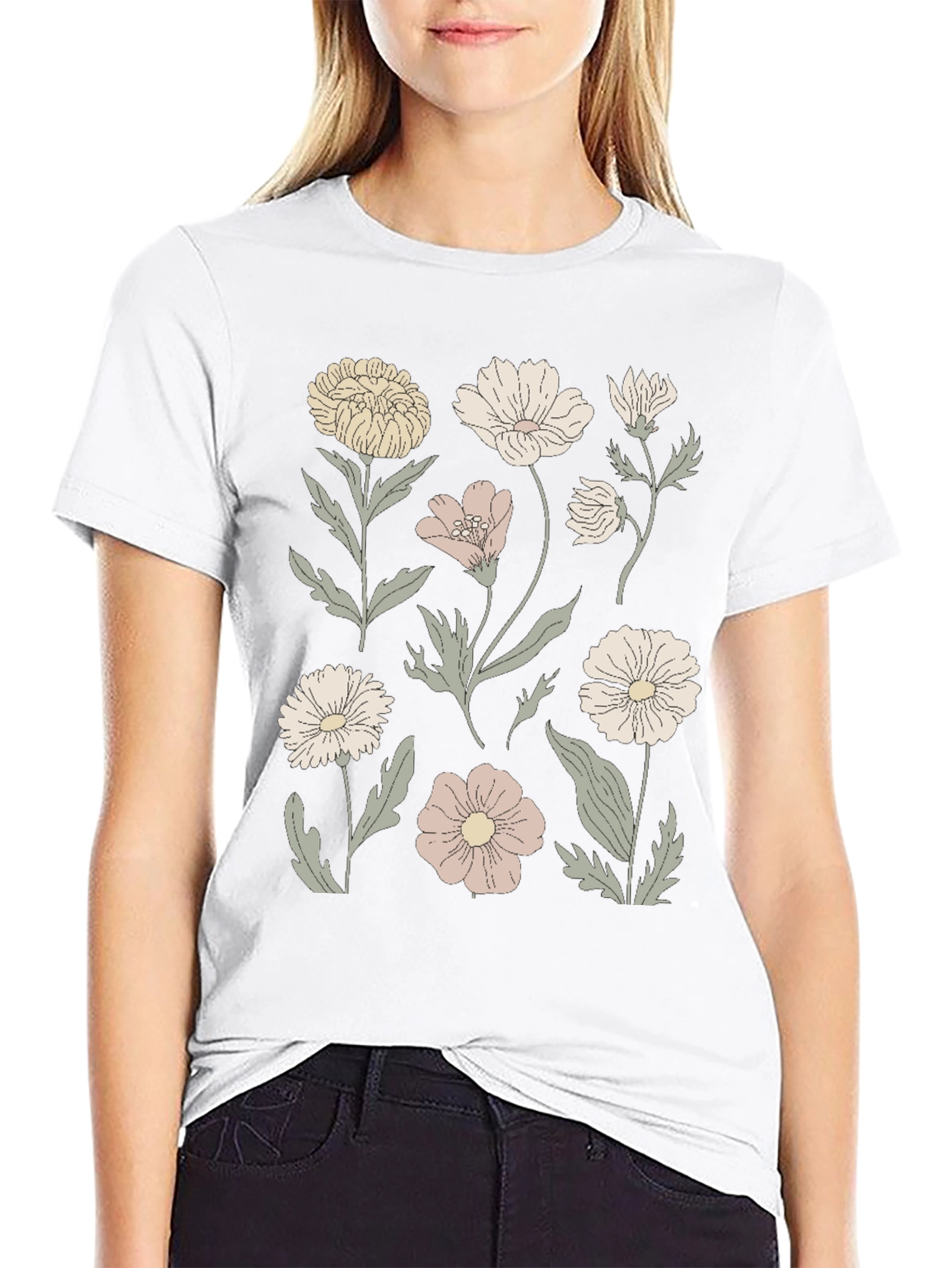 Floral Print Graphic Tee - Mens Black T-Shirt