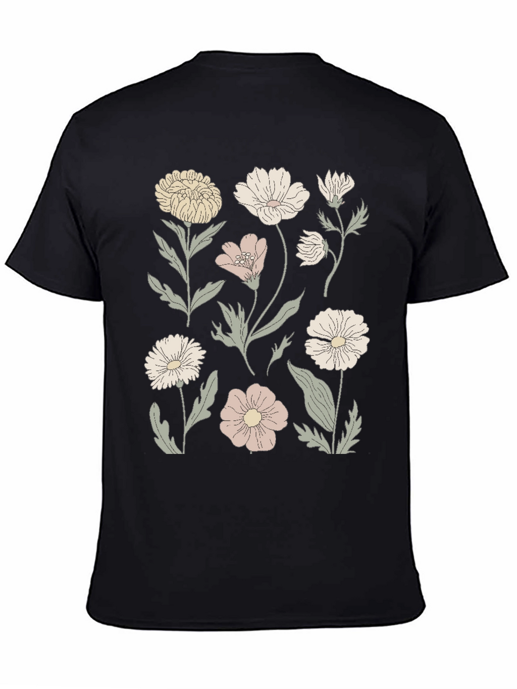 Floral Print Graphic Tee - Mens Black T-Shirt