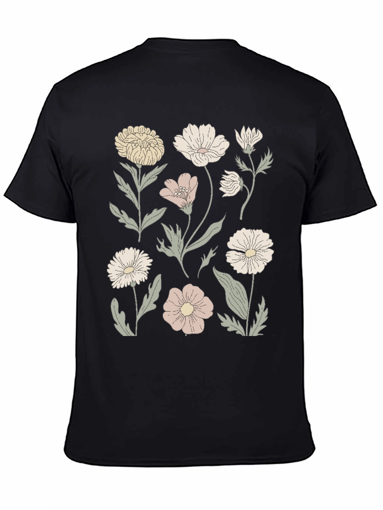 Floral Print Graphic Tee - Mens Black T-Shirt