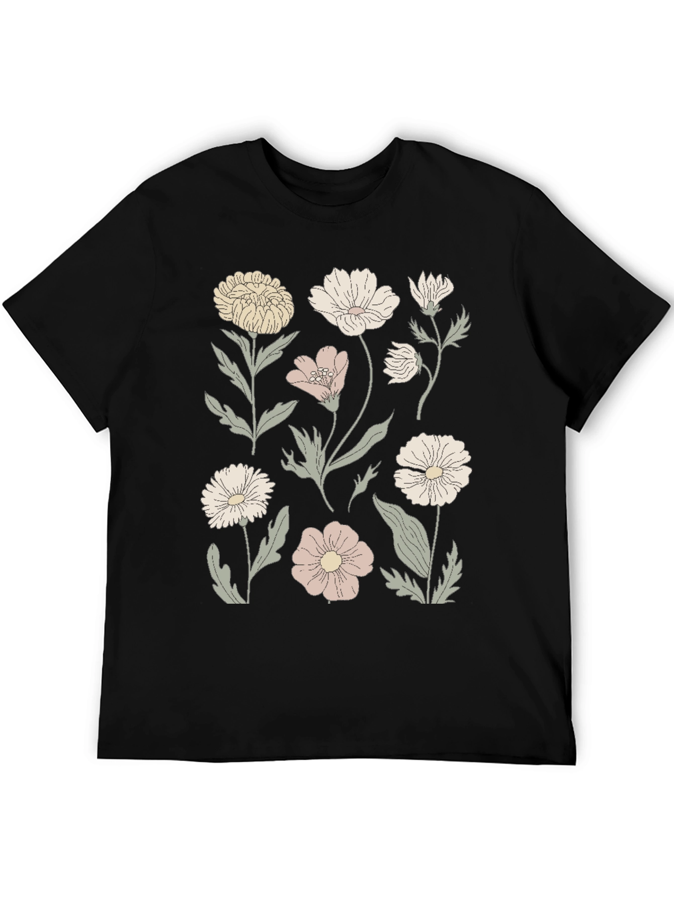 Floral Print Graphic Tee - Mens Black T-Shirt