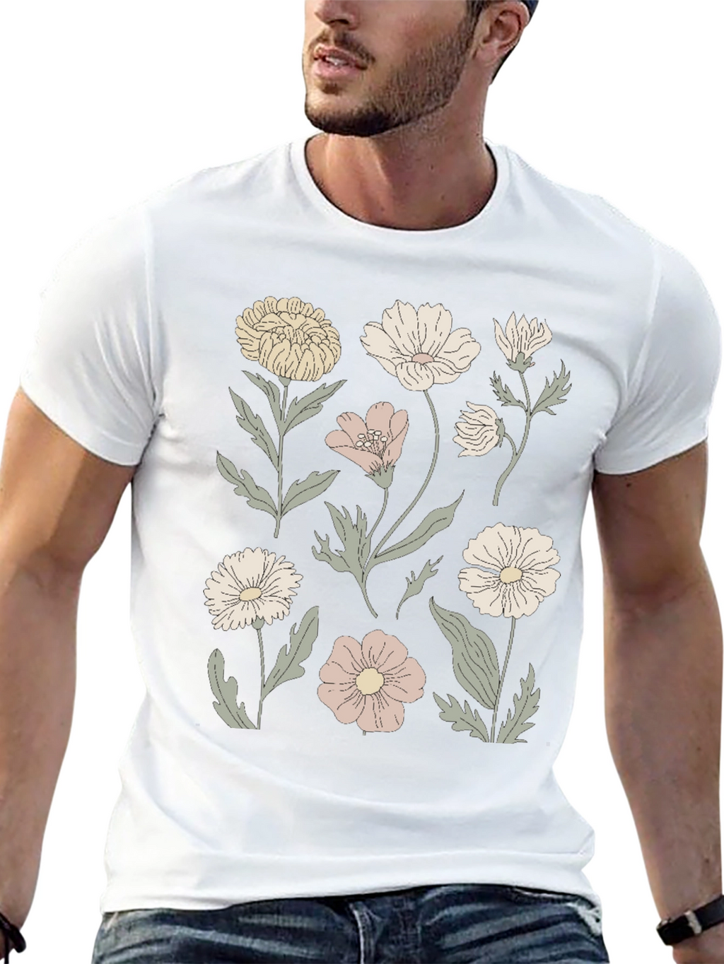 Floral Print Graphic Tee - Mens Black T-Shirt