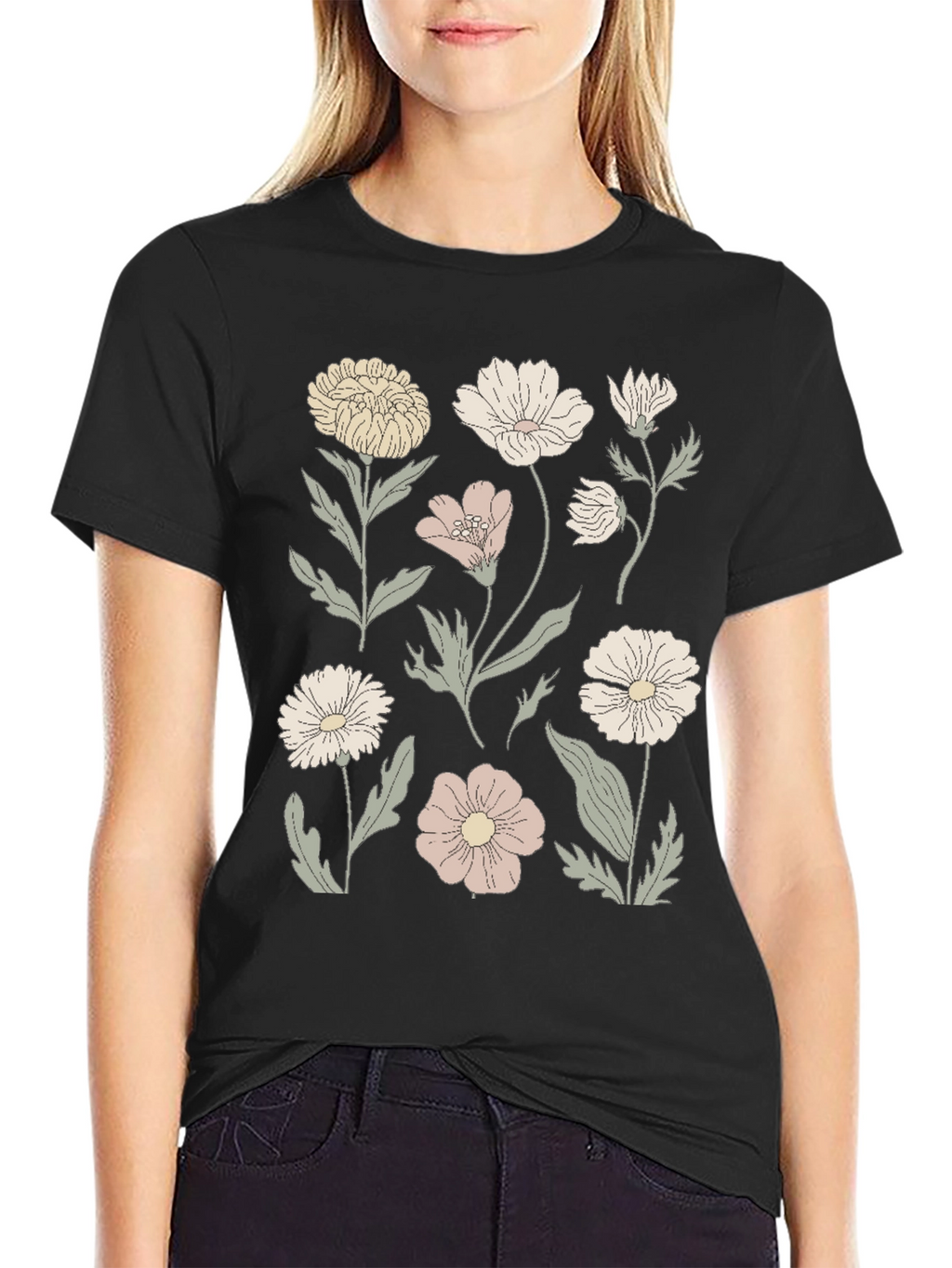 Floral Print Graphic Tee - Mens Black T-Shirt