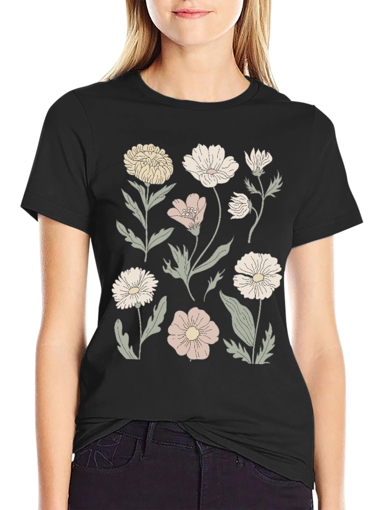Floral Print Graphic Tee - Mens Black T-Shirt
