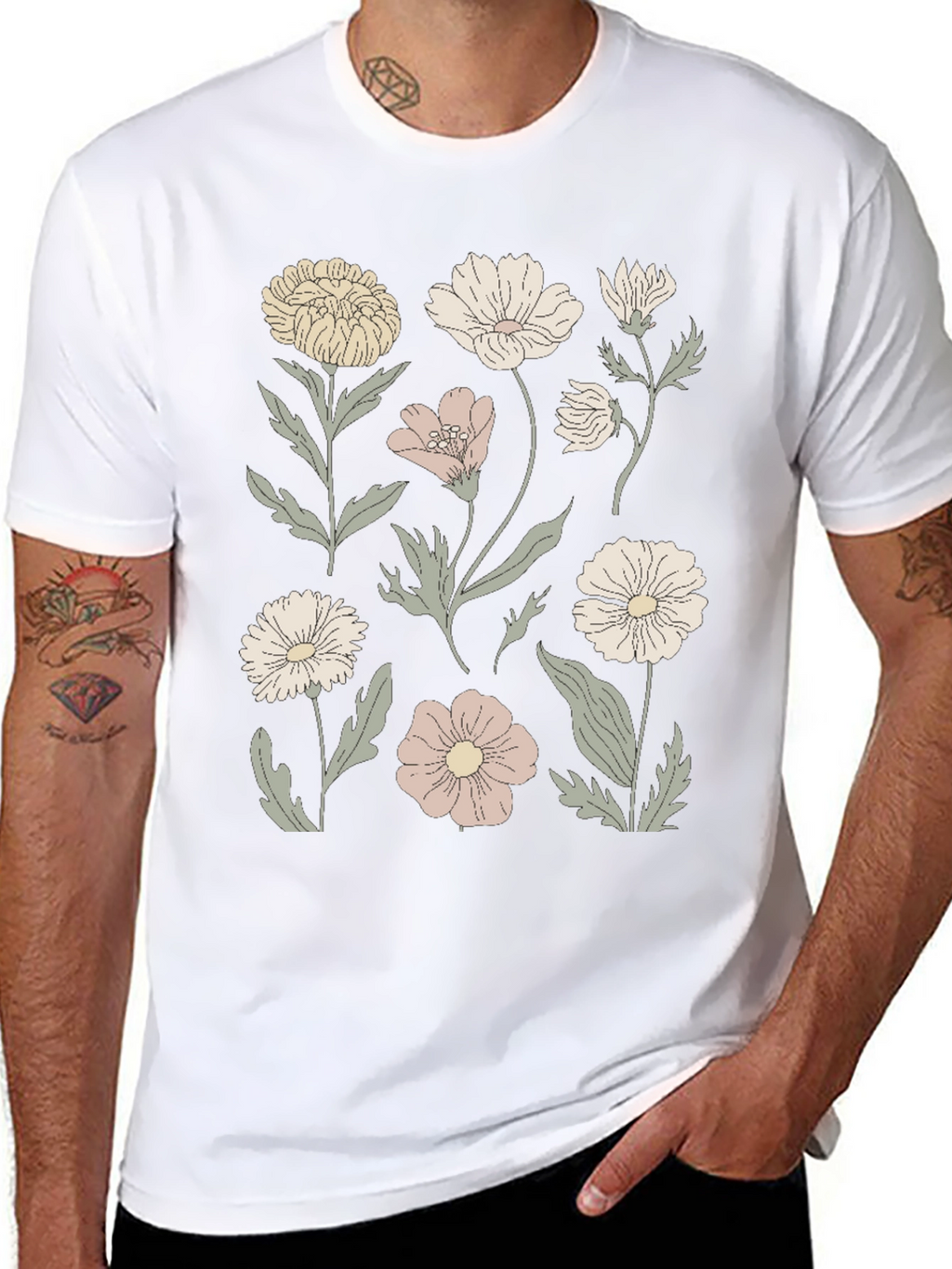 Floral Print Graphic Tee - Mens Black T-Shirt