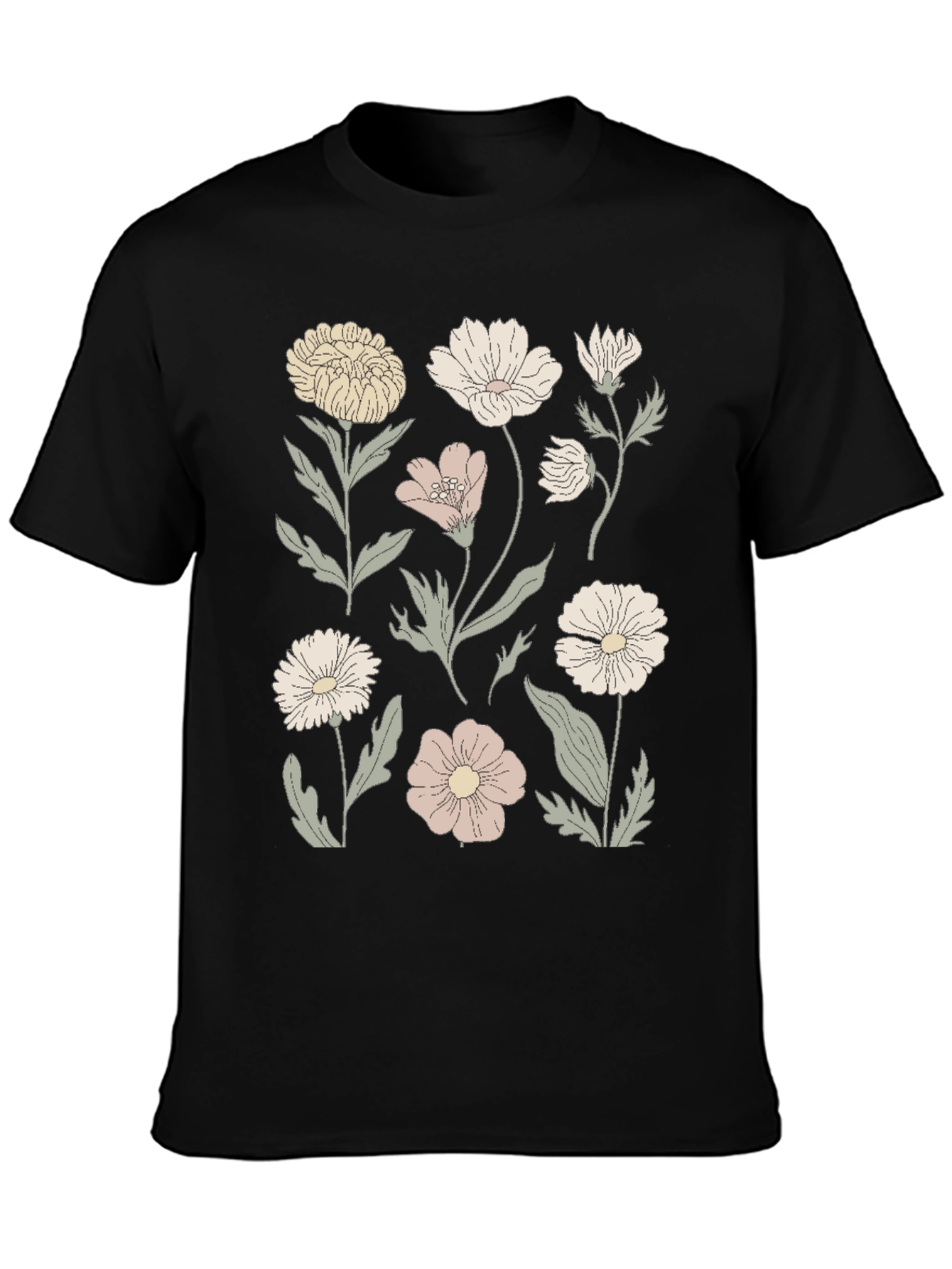 Floral Print Graphic Tee - Mens Black T-Shirt