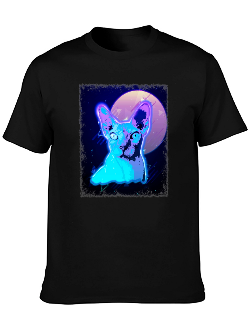 Retro Synthwave Cat Graphic Tee - Black T-Shirt