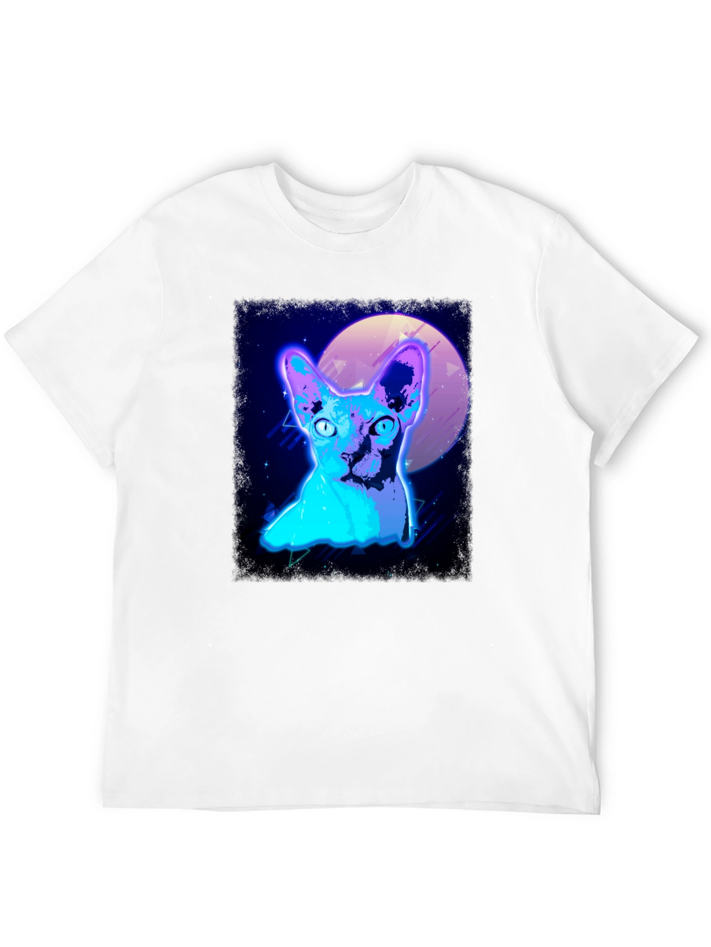 Retro Synthwave Cat Graphic Tee - Black T-Shirt