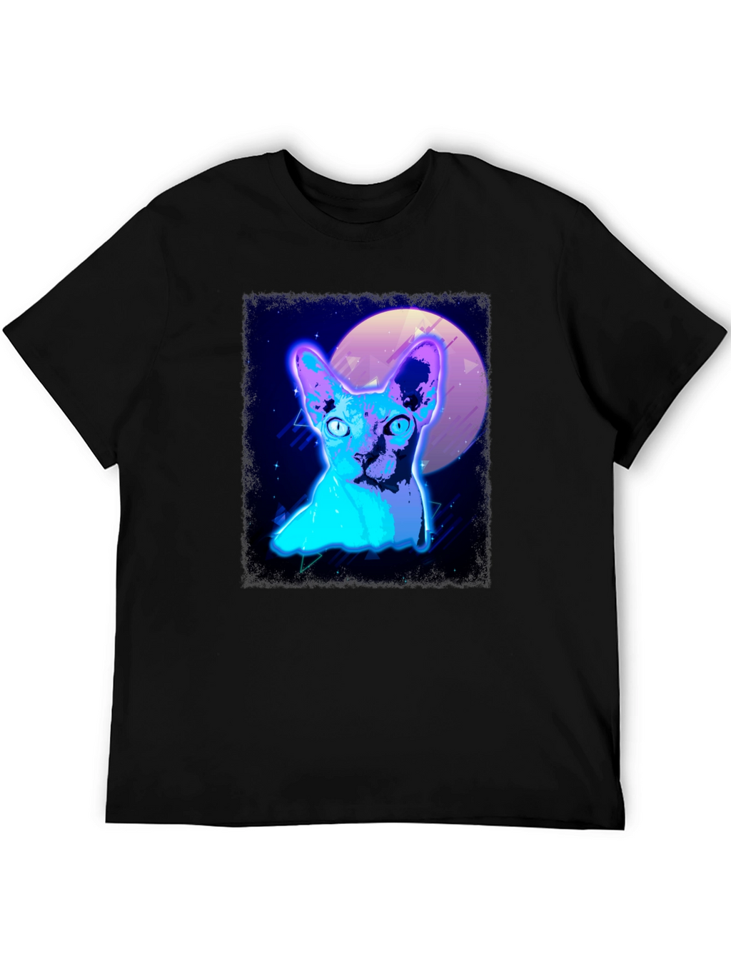 Retro Synthwave Cat Graphic Tee - Black T-Shirt