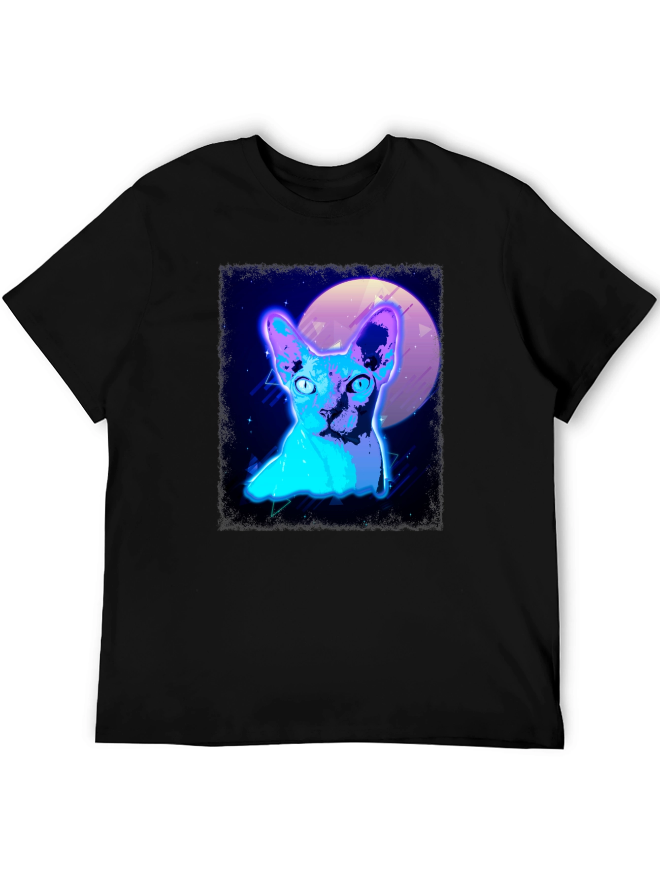 Retro Synthwave Cat Graphic Tee - Black T-Shirt