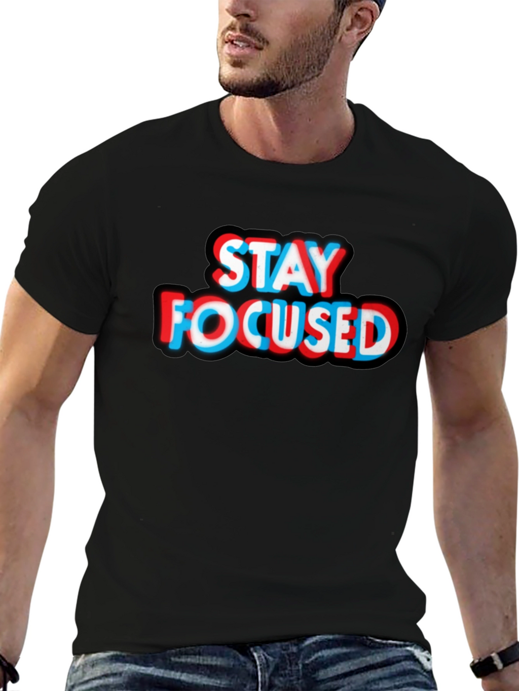 Stay Focused Graphic Tee - Black Cotton T-Shirt