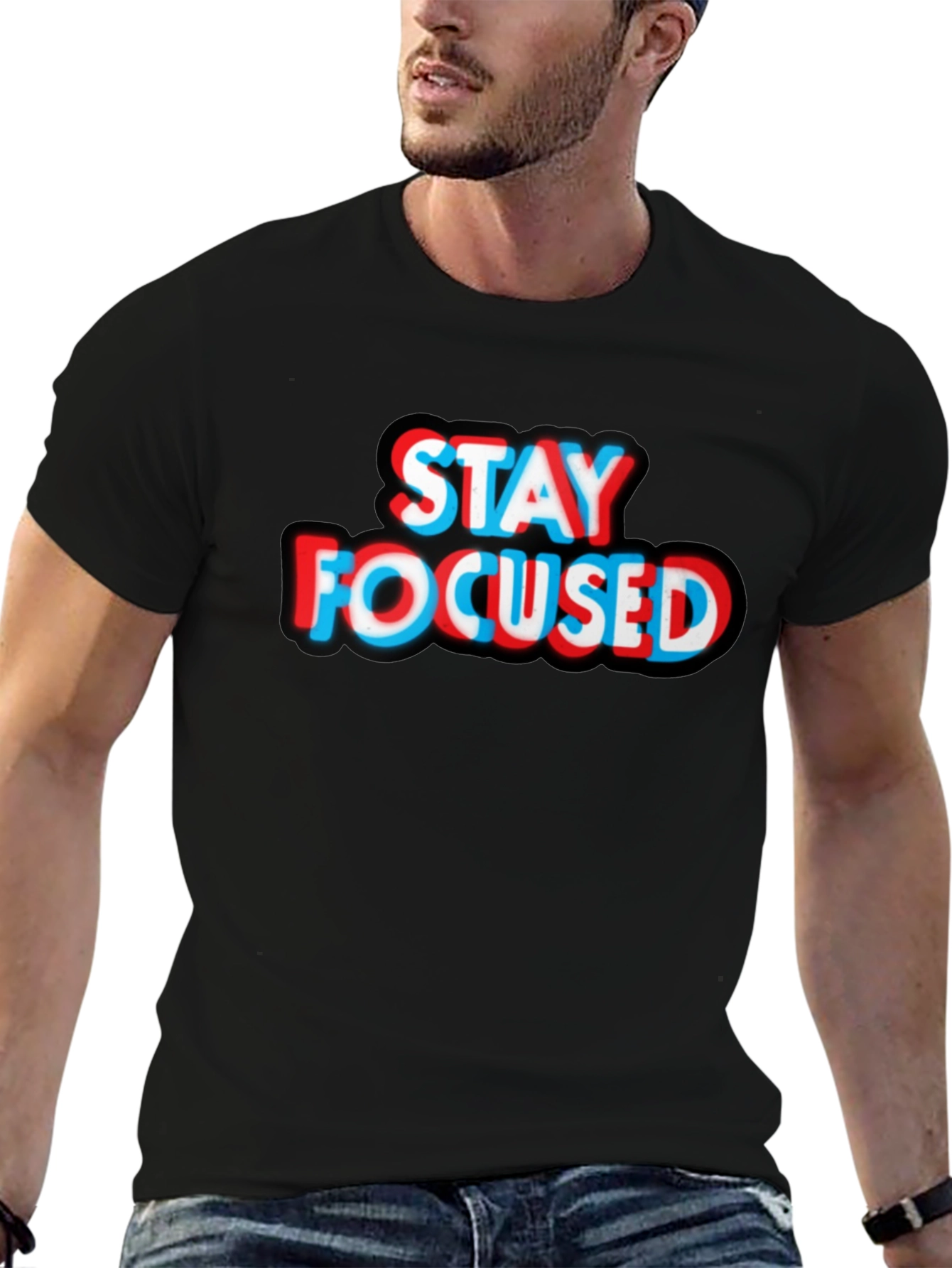 Stay Focused Graphic Tee - Black Cotton T-Shirt