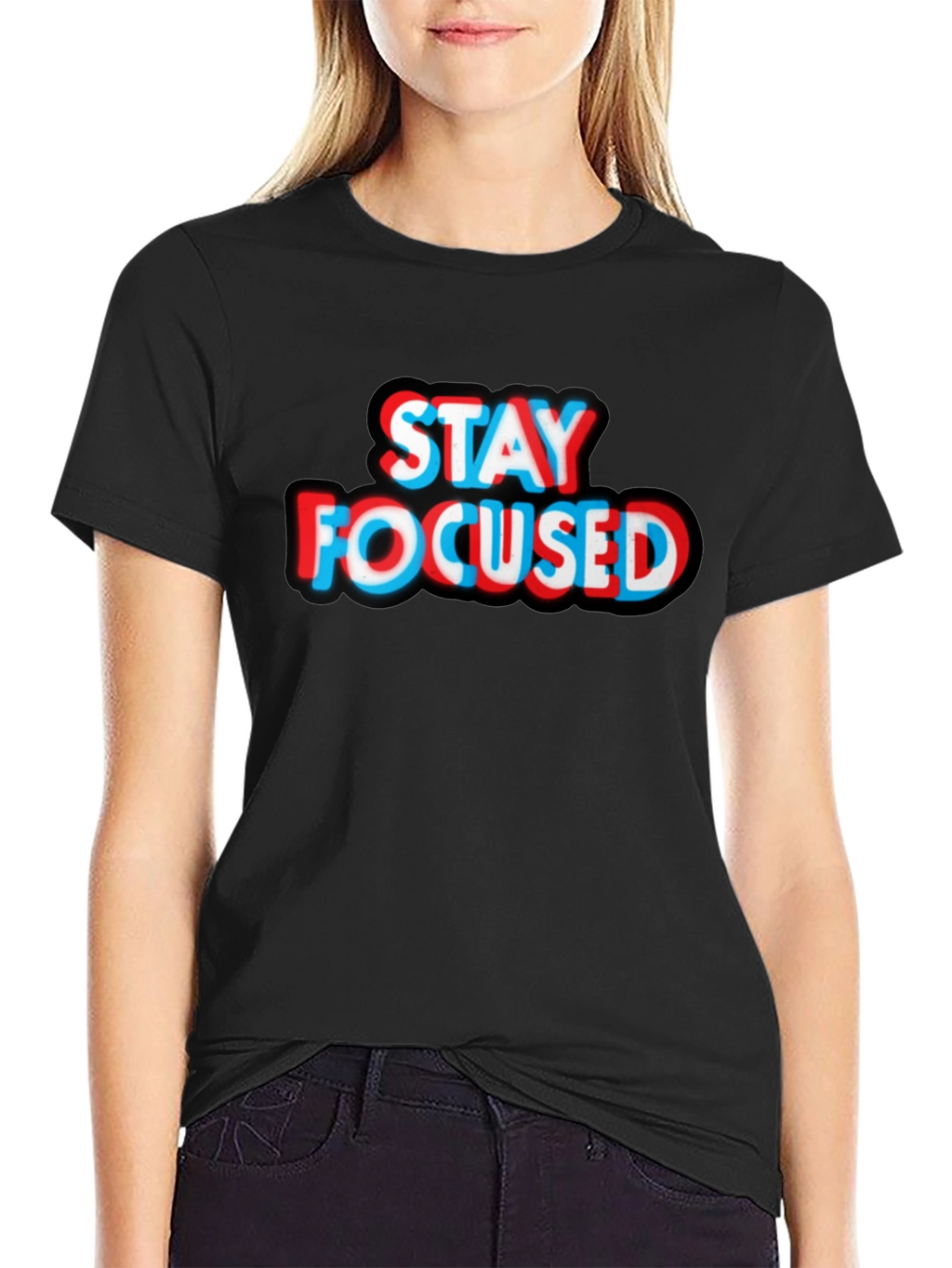 Stay Focused Graphic Tee - Black Cotton T-Shirt
