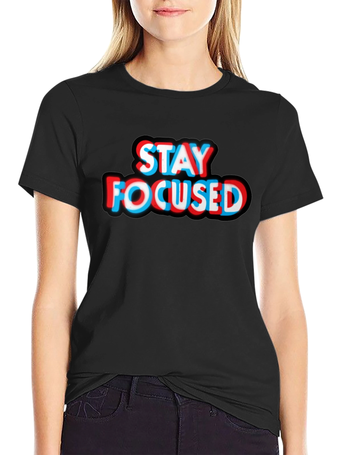 Stay Focused Graphic Tee - Black Cotton T-Shirt