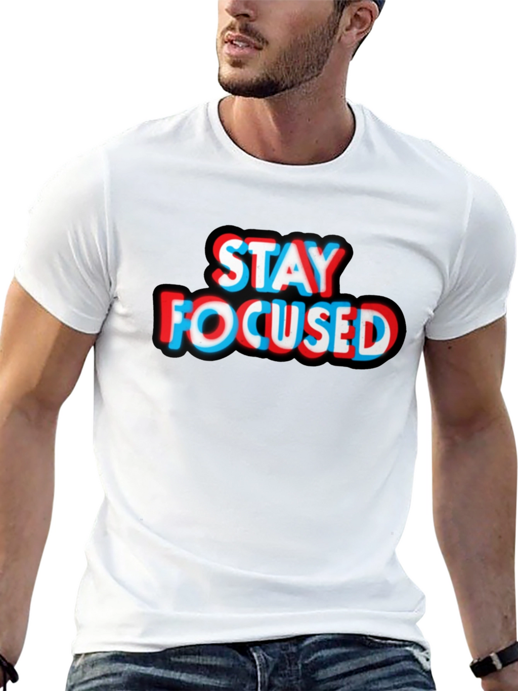 Stay Focused Graphic Tee - Black Cotton T-Shirt
