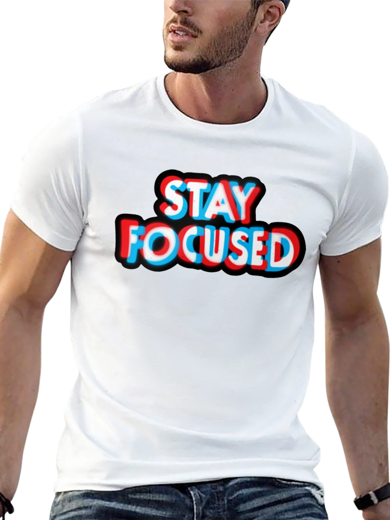 Stay Focused Graphic Tee - Black Cotton T-Shirt