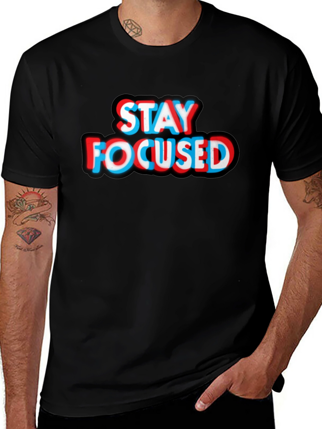 Stay Focused Graphic Tee - Black Cotton T-Shirt