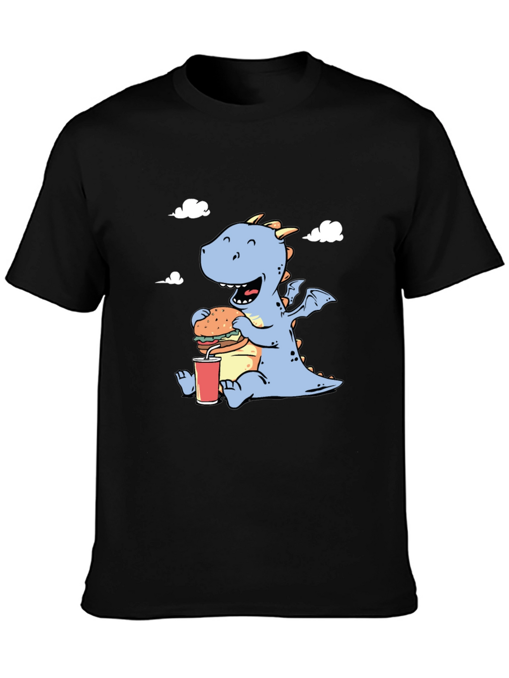 Funny Dragon Eating Burger Graphic T-Shirt