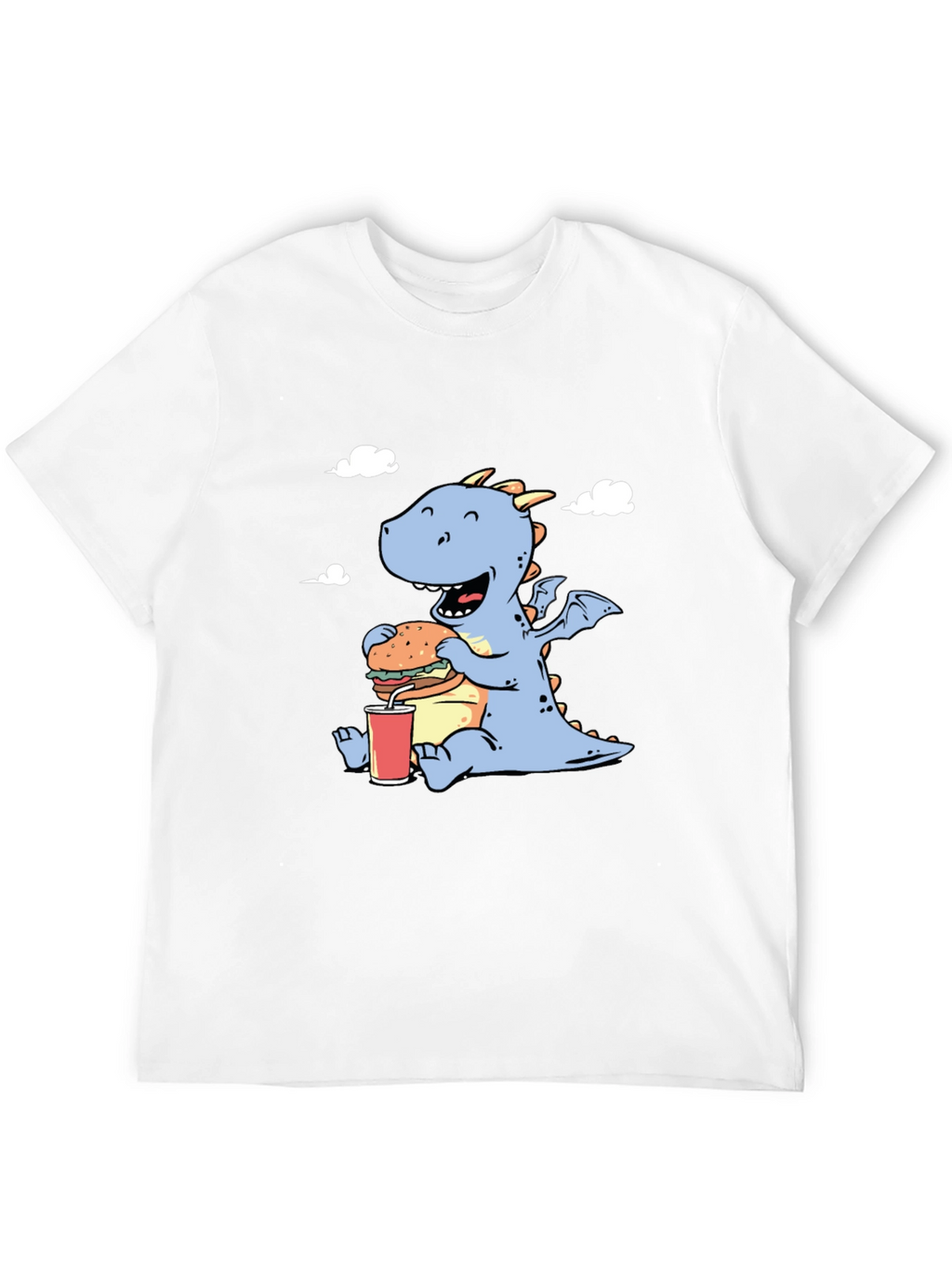 Funny Dragon Eating Burger Graphic T-Shirt