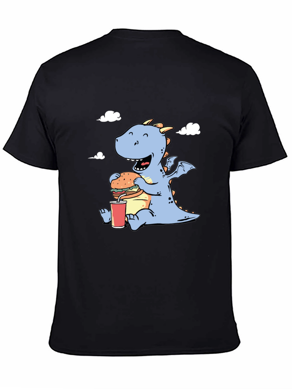 Funny Dragon Eating Burger Graphic T-Shirt