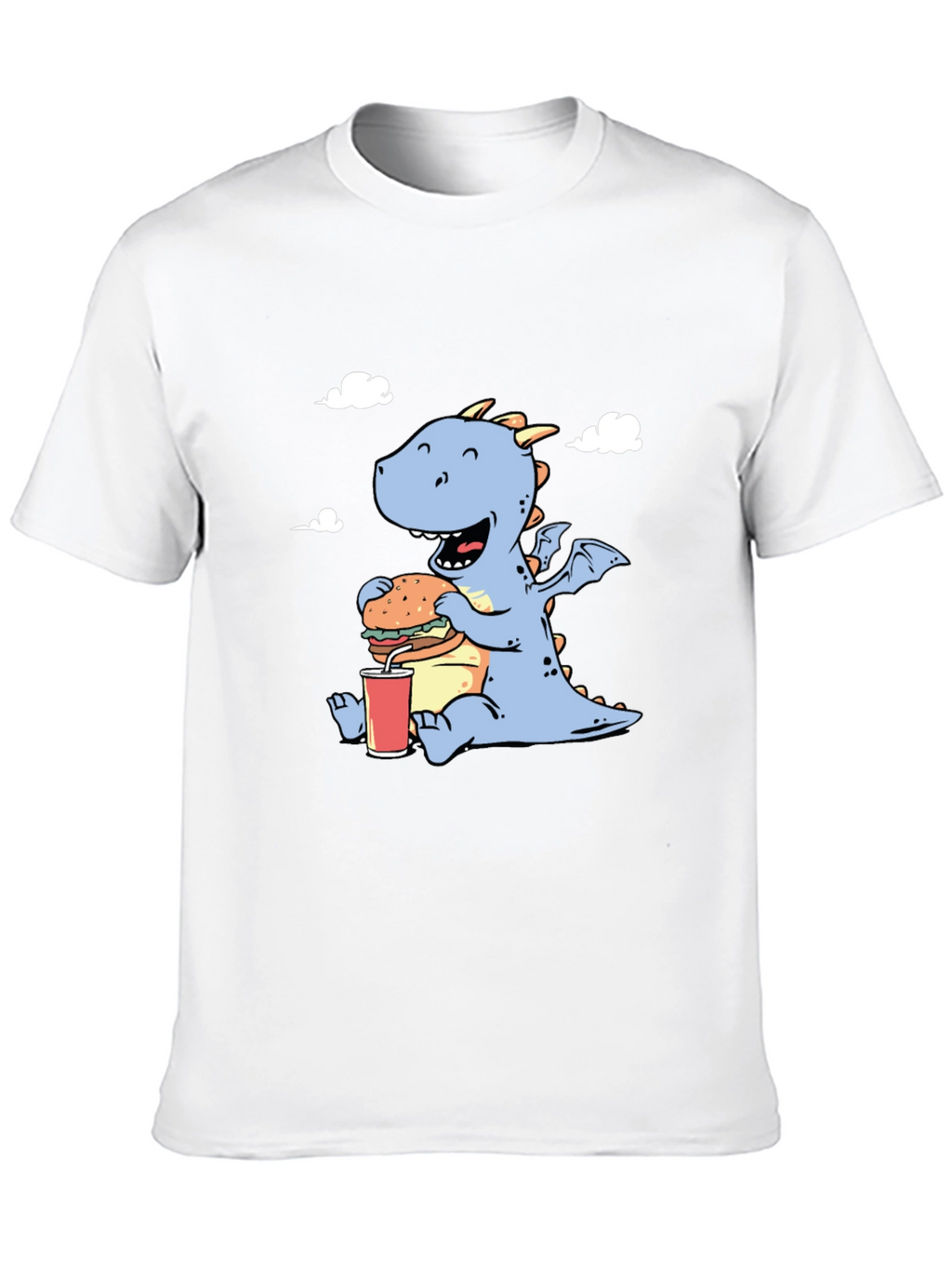Funny Dragon Eating Burger Graphic T-Shirt