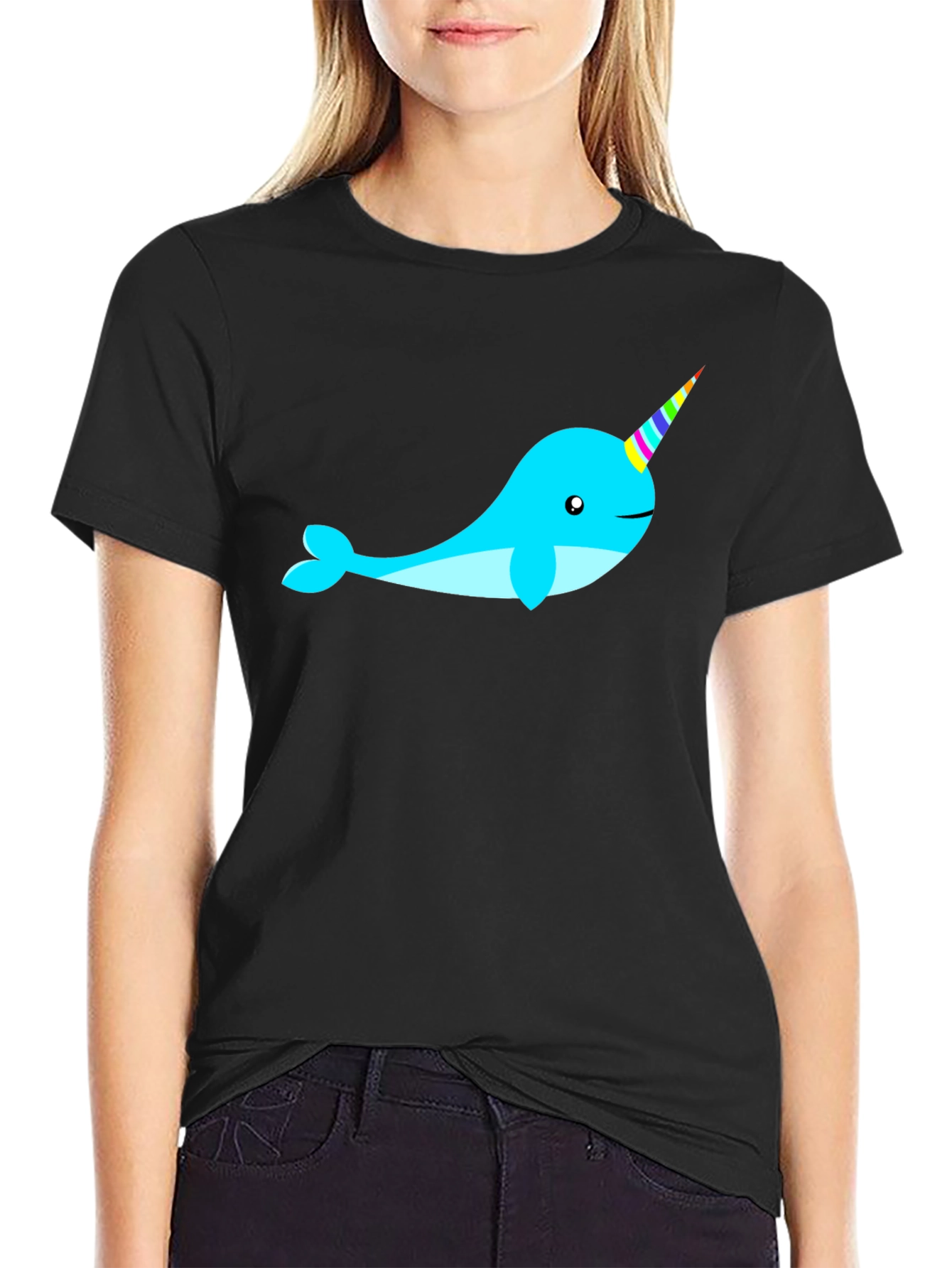 Narwhal Unicorn Graphic Tee - Black Cotton Shirt
