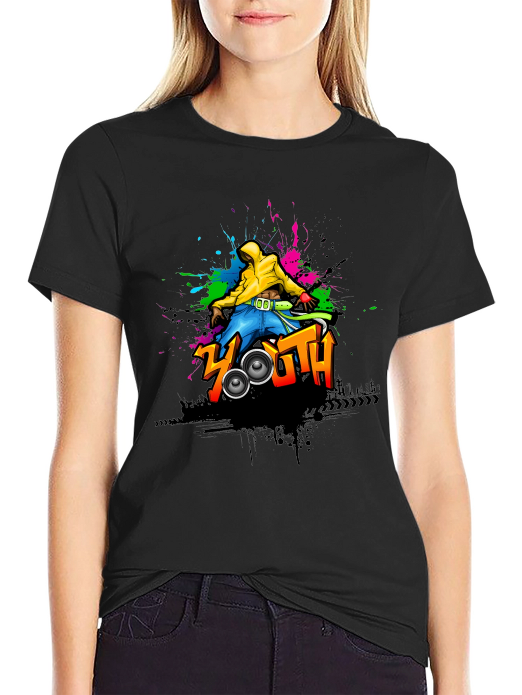 Youth Graphic Print Black T-Shirt