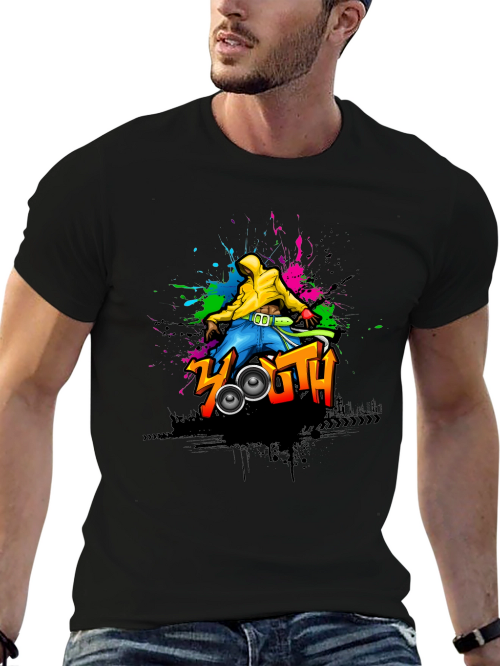 Youth Graphic Print Black T-Shirt